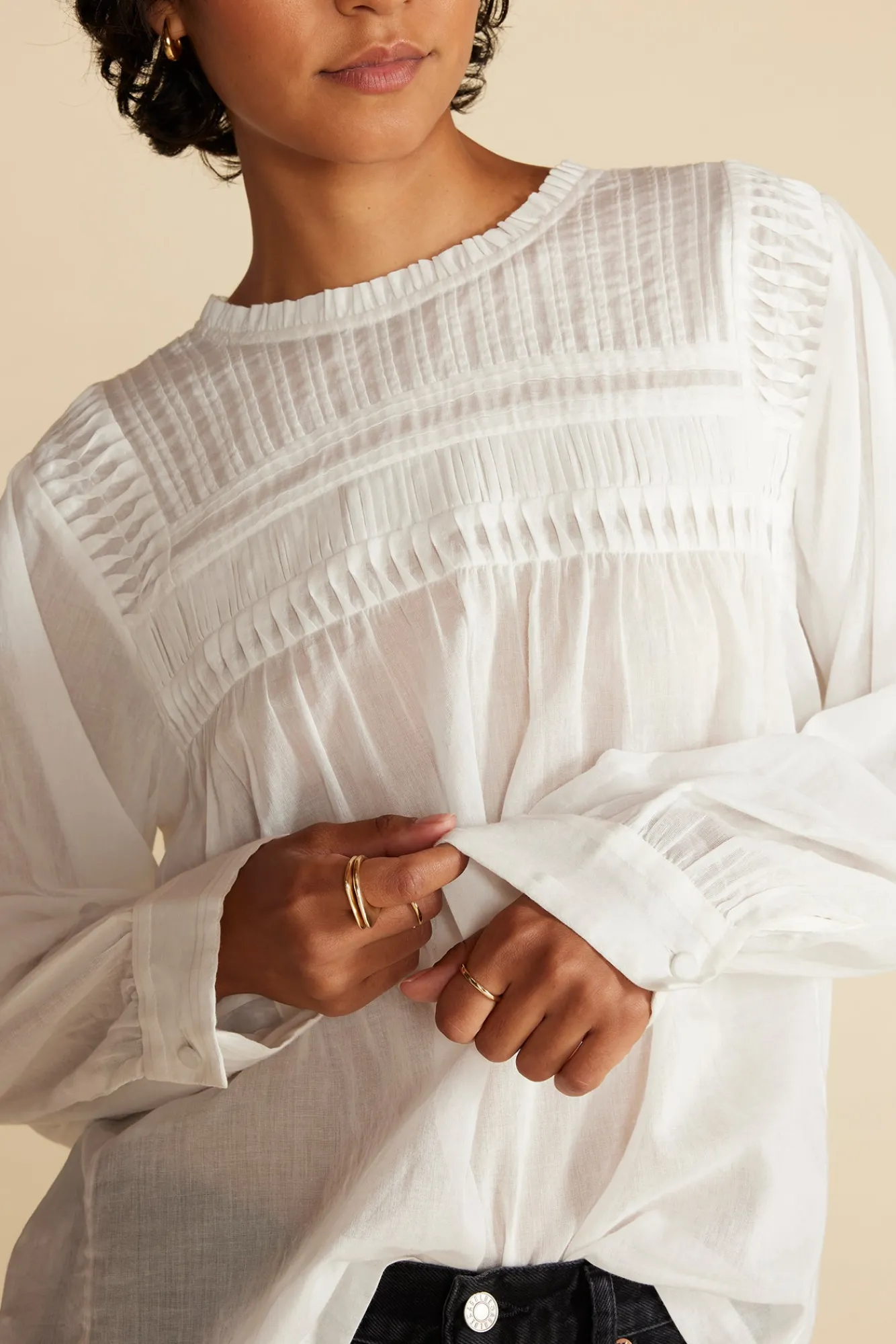 Amour Vert Aida Long Sleeve Organic Cotton Blouse- Blouses & Shirts|Tops
