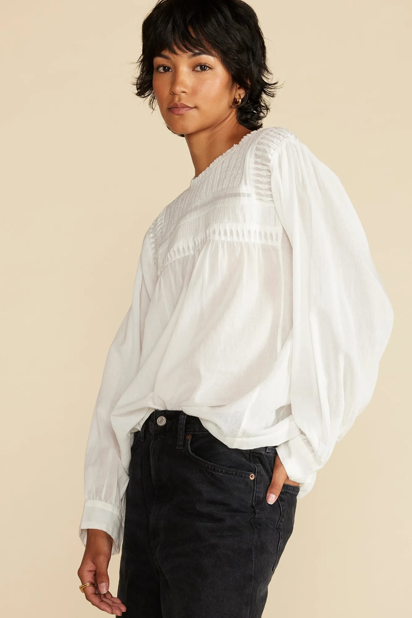 Amour Vert Aida Long Sleeve Organic Cotton Blouse- Blouses & Shirts|Tops