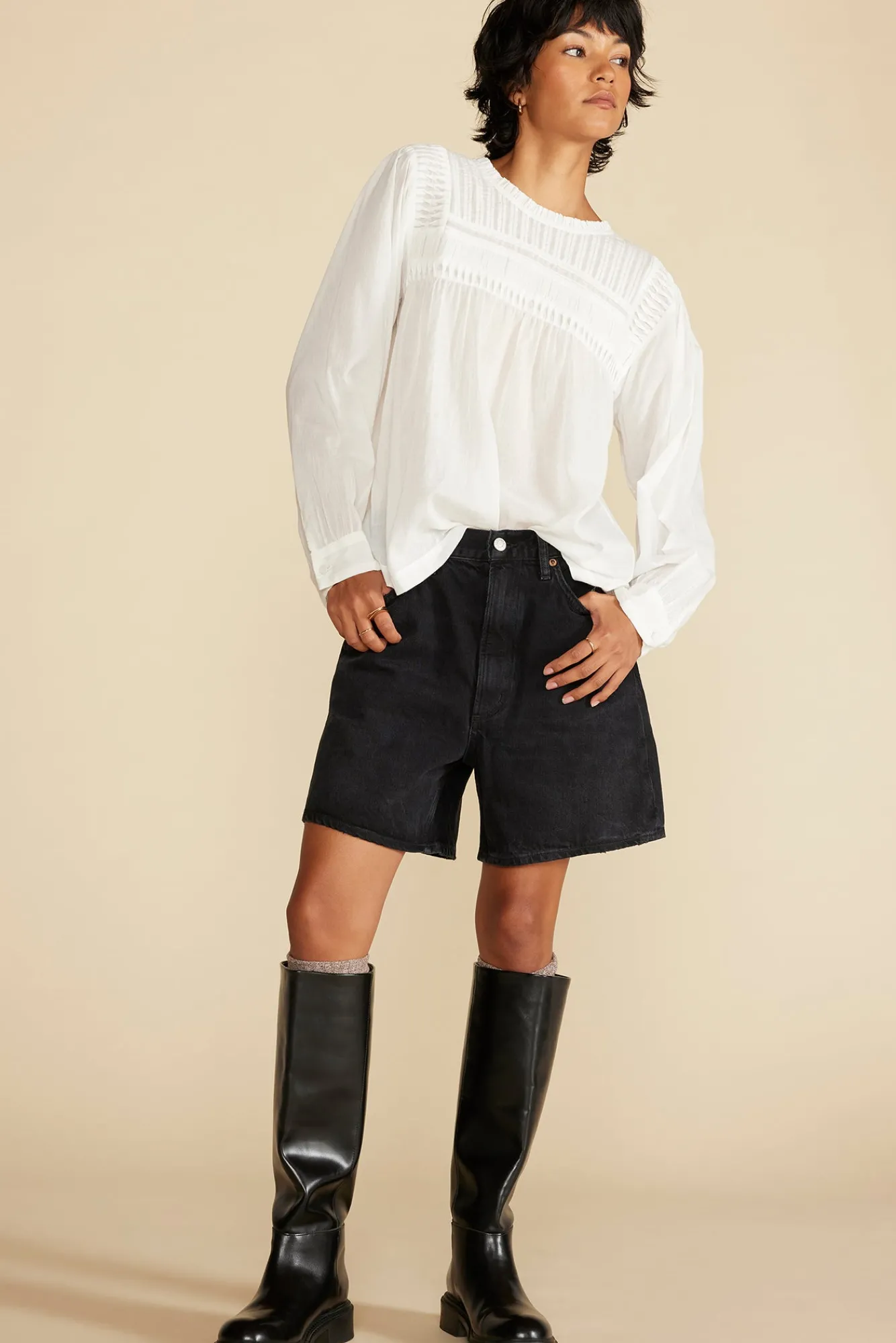 Amour Vert Aida Long Sleeve Organic Cotton Blouse- Blouses & Shirts|Tops
