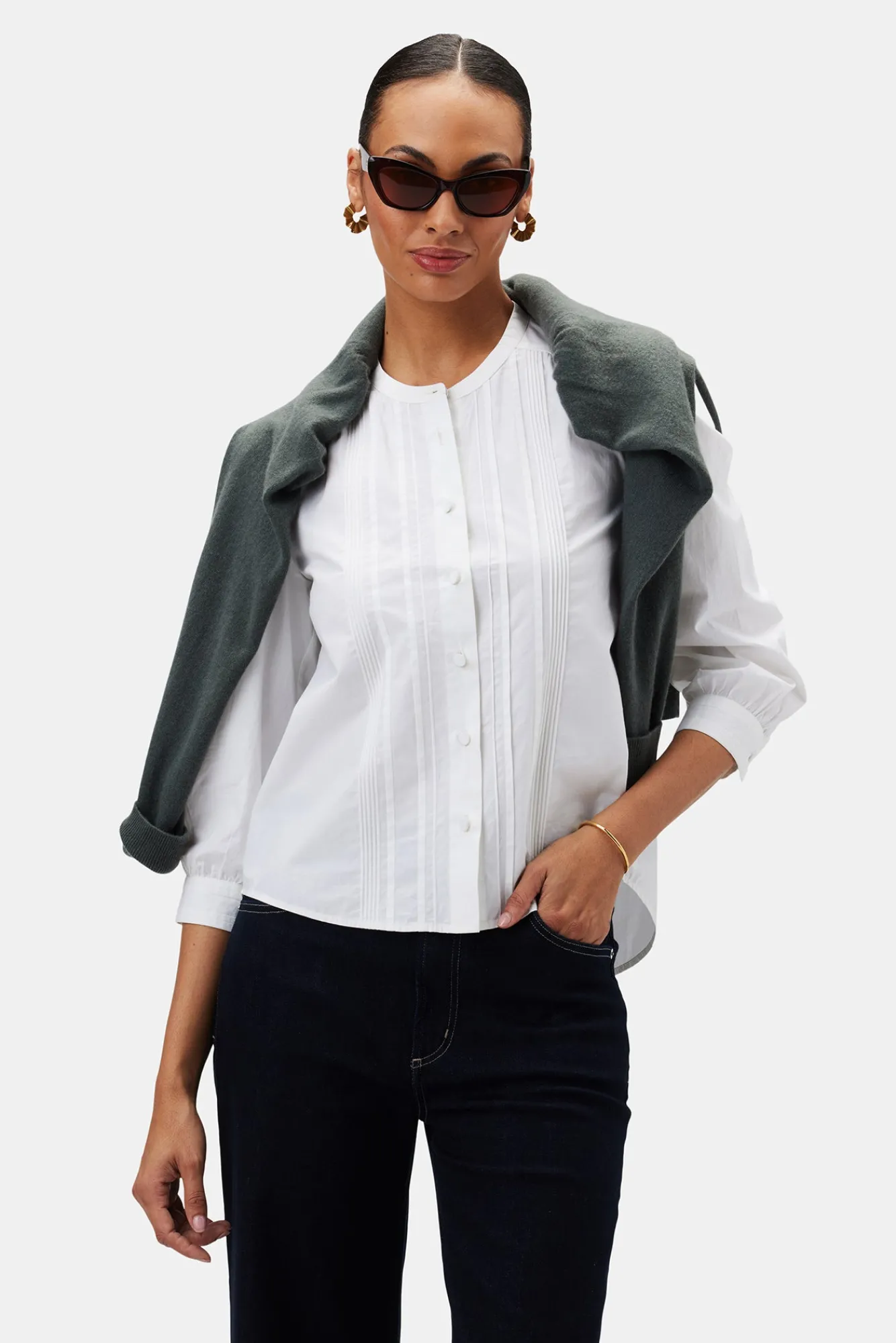 Amour Vert Charlotte Organic Cotton Poplin Blouse- Tops|Clearance