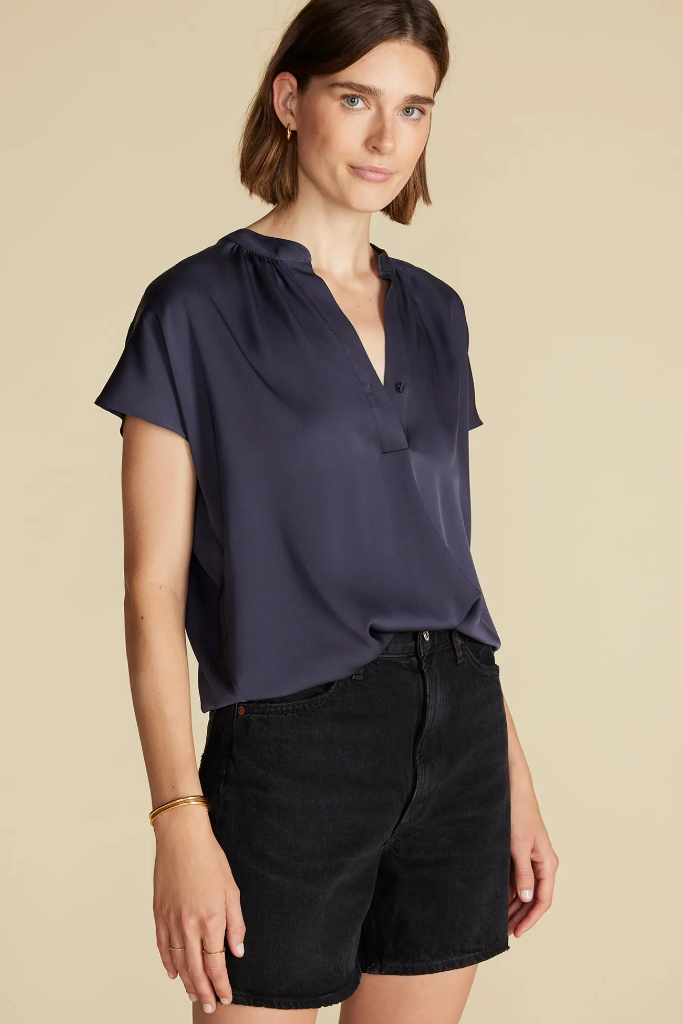 Amour Vert Renata Stretch Silk Blouse- Blouses & Shirts|Tops