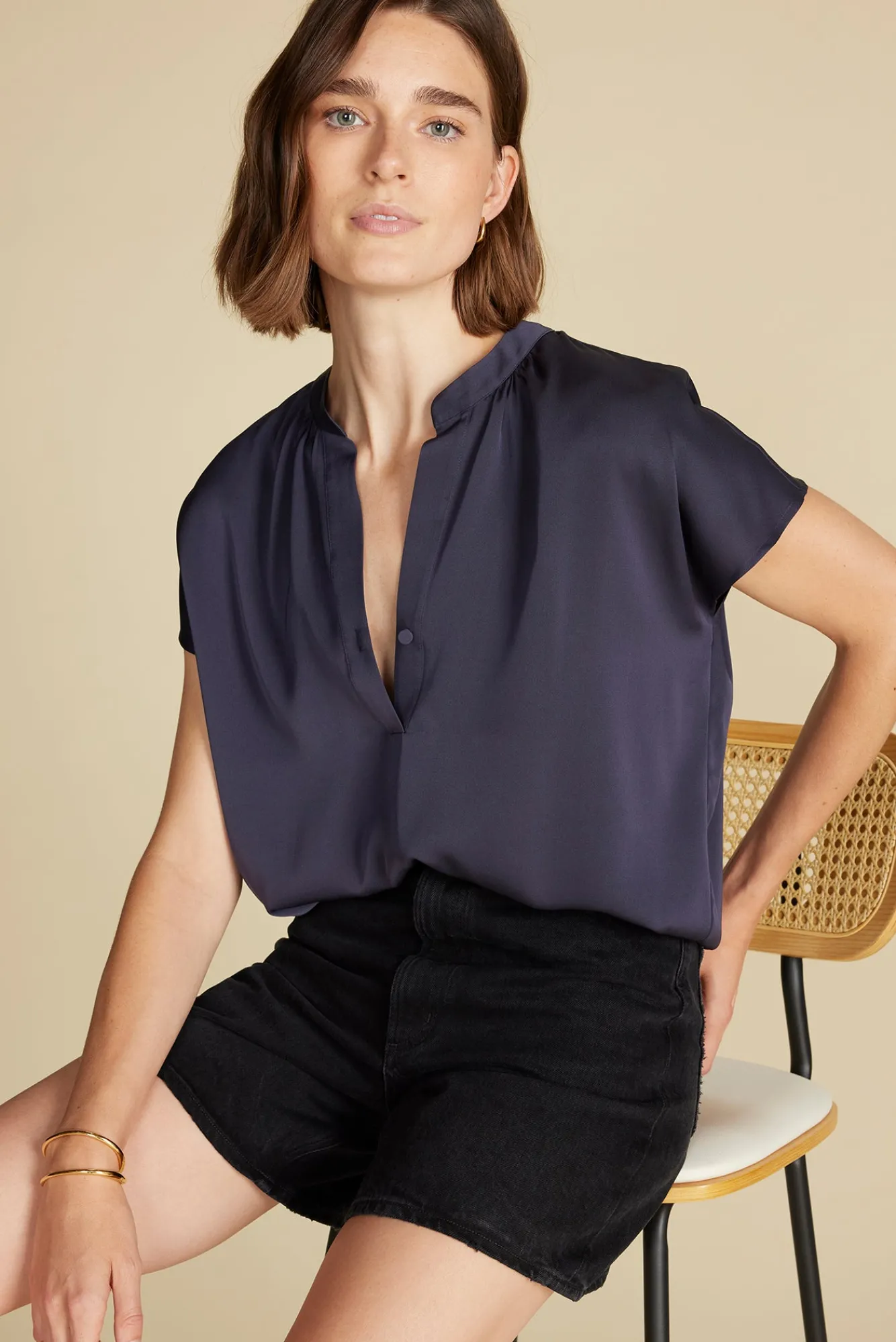 Amour Vert Renata Stretch Silk Blouse- Blouses & Shirts|Tops