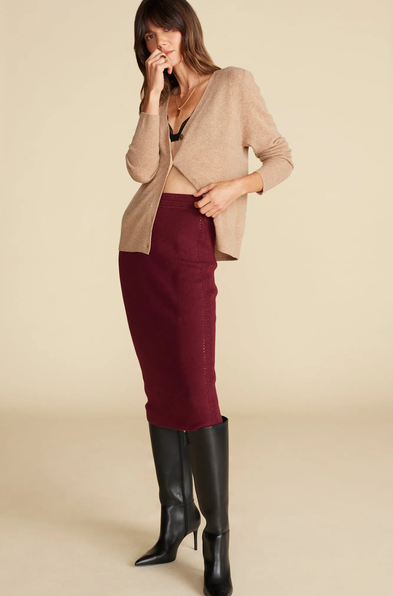 Amour Vert Olympe Knit Pencil Skirt- Skirts