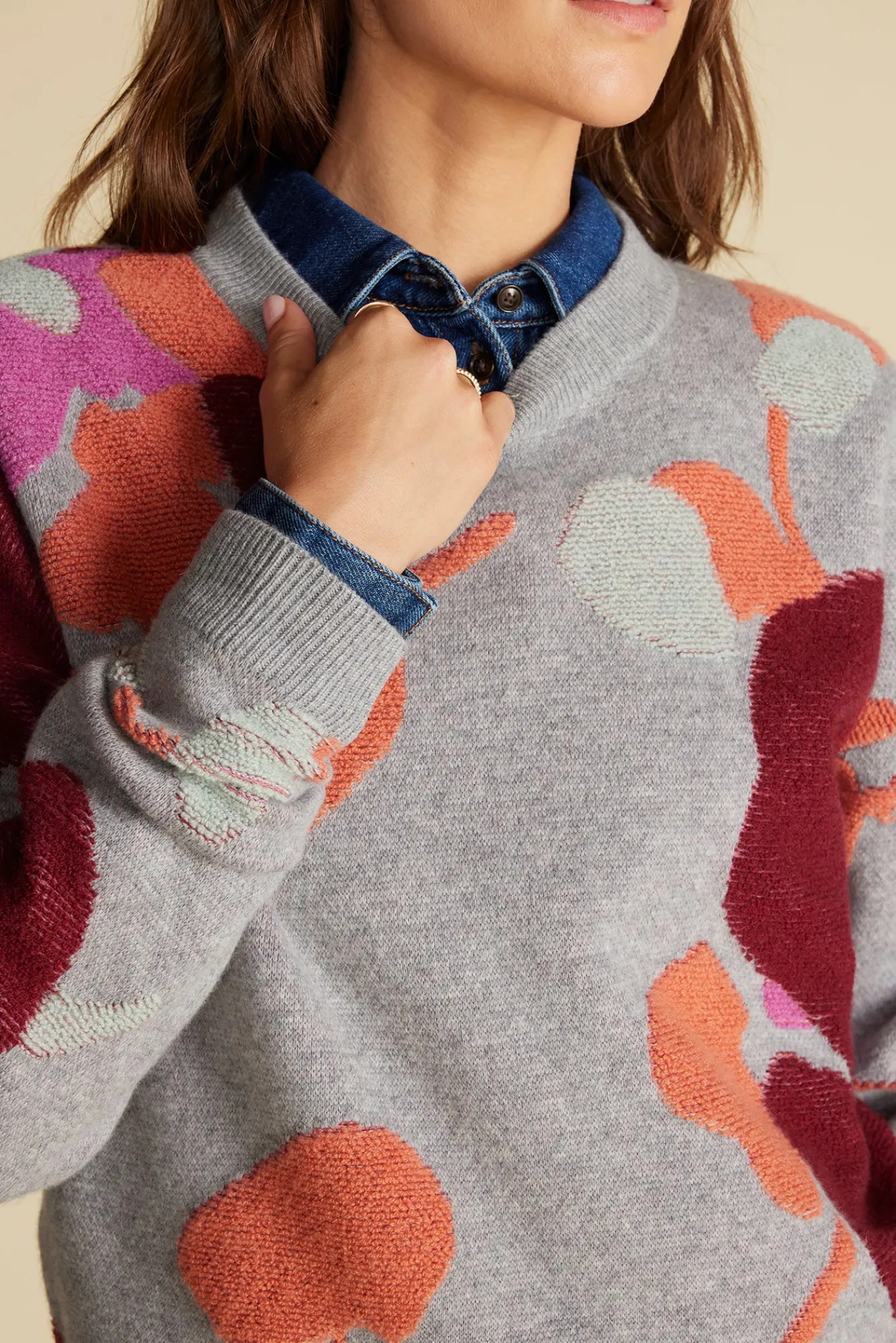Amour Vert Rowan Jacquard Crew Neck Sweater- Sweaters & Cardigans
