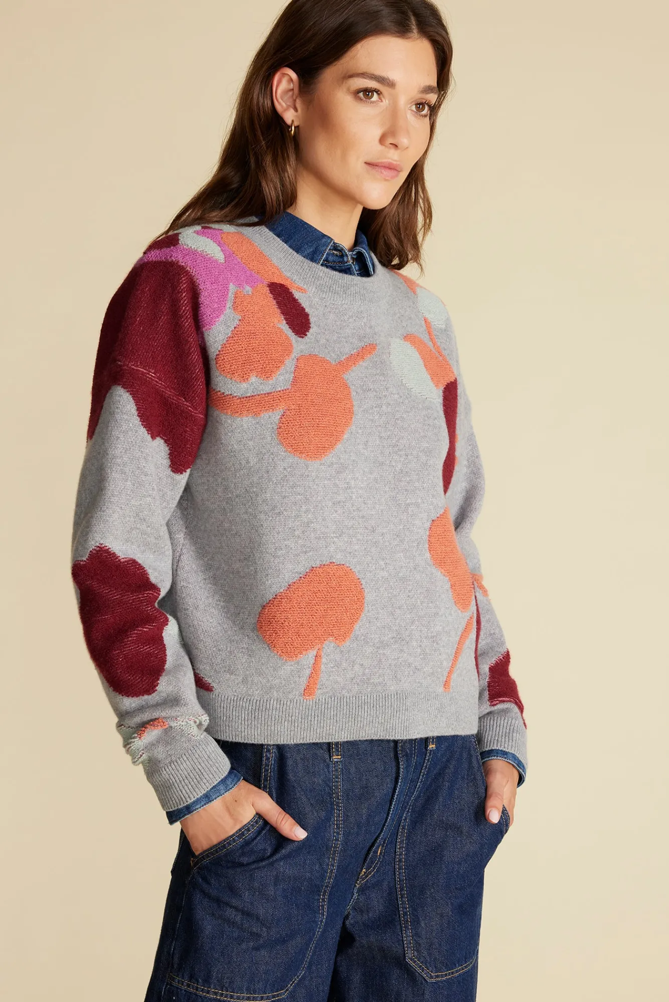 Amour Vert Rowan Jacquard Crew Neck Sweater- Sweaters & Cardigans