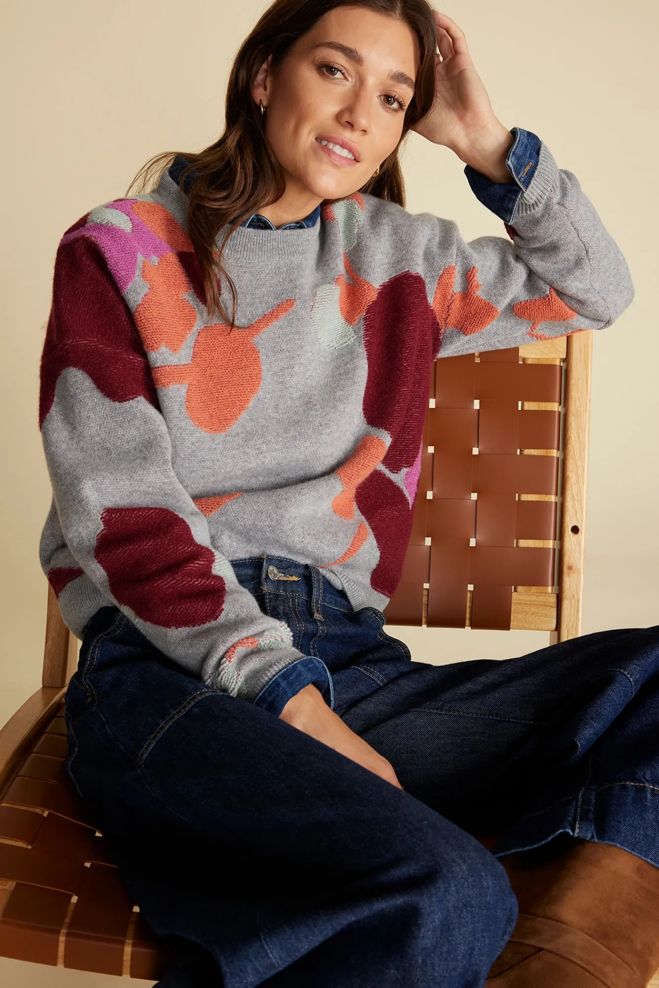 Amour Vert Rowan Jacquard Crew Neck Sweater- Sweaters & Cardigans