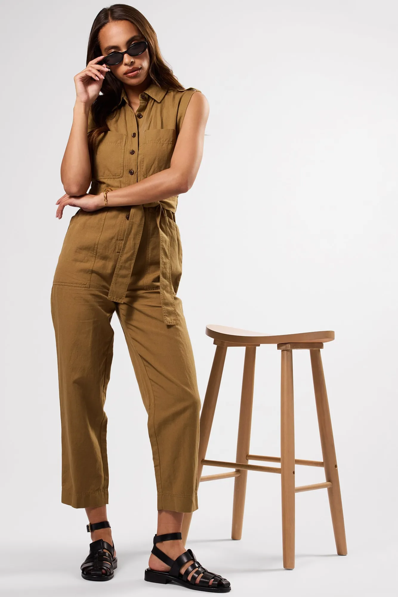 Amour Vert Sienna Cotton Linen Jumpsuit- Jumpsuits|Clearance
