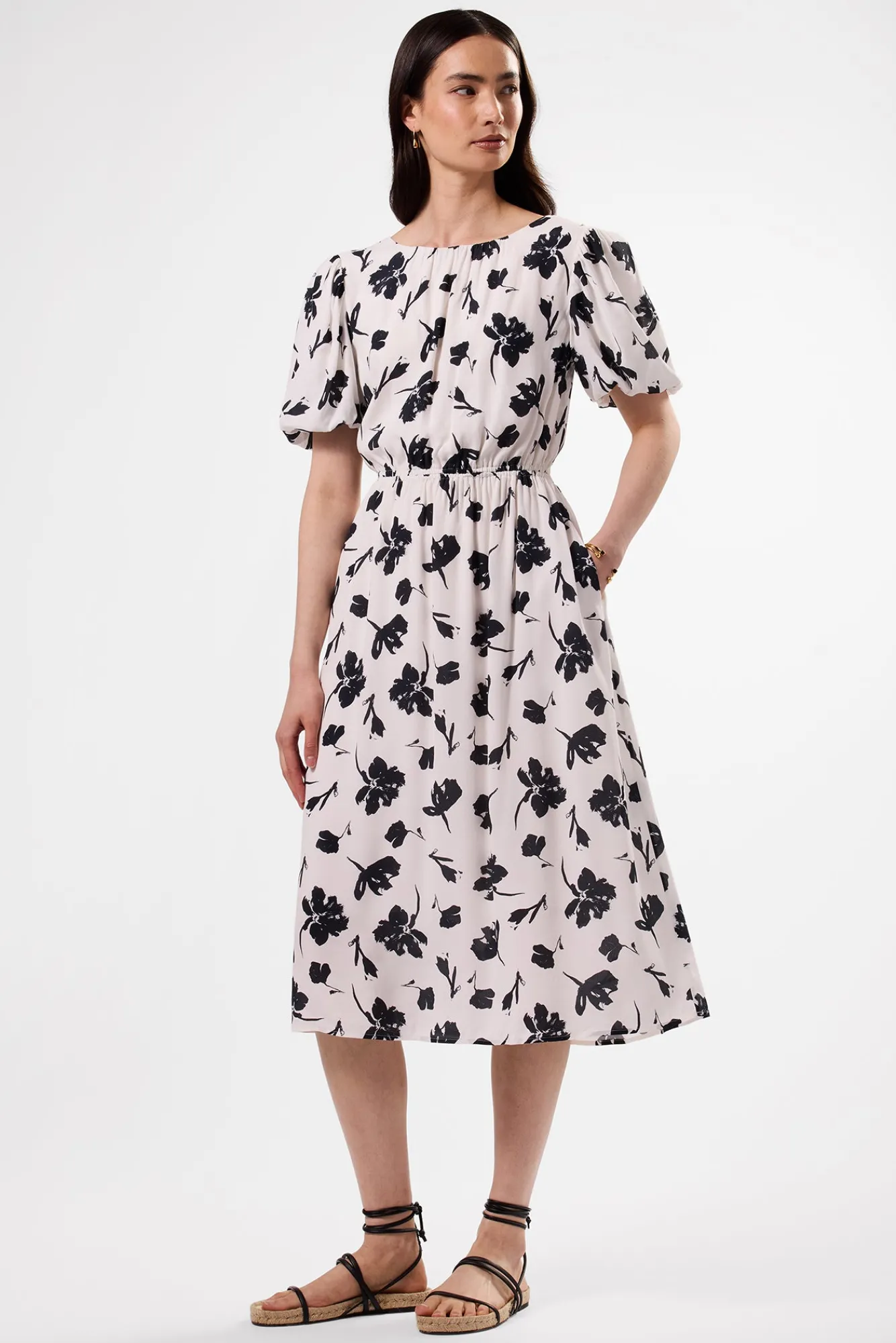 Amour Vert Puff Sleeve Crepe Dress- Dresses|Clearance