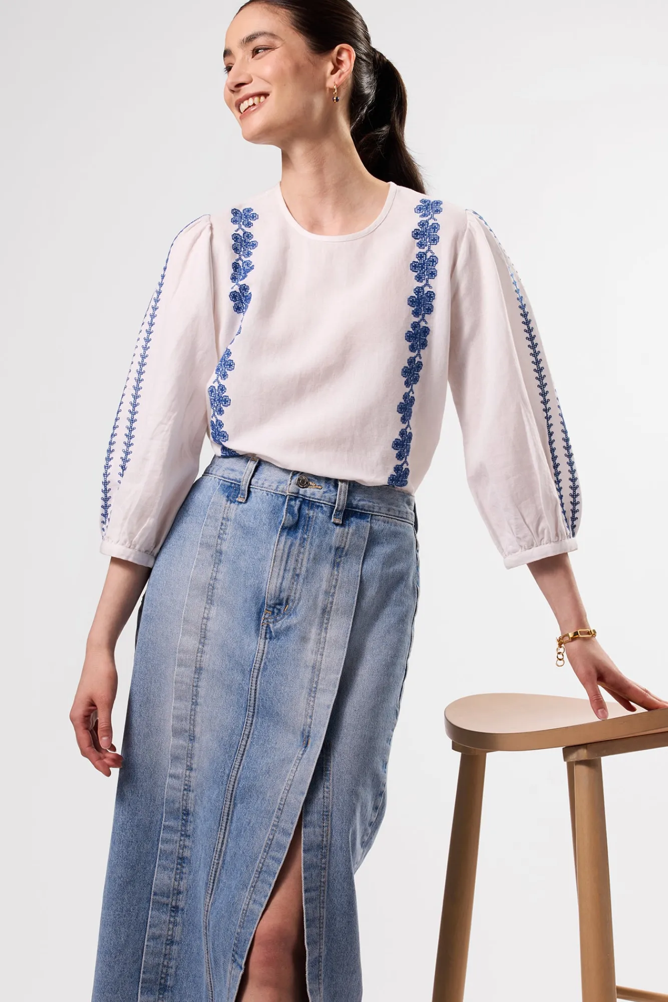 Amour Vert Placed Embroidery Blouse- Tops|Clearance