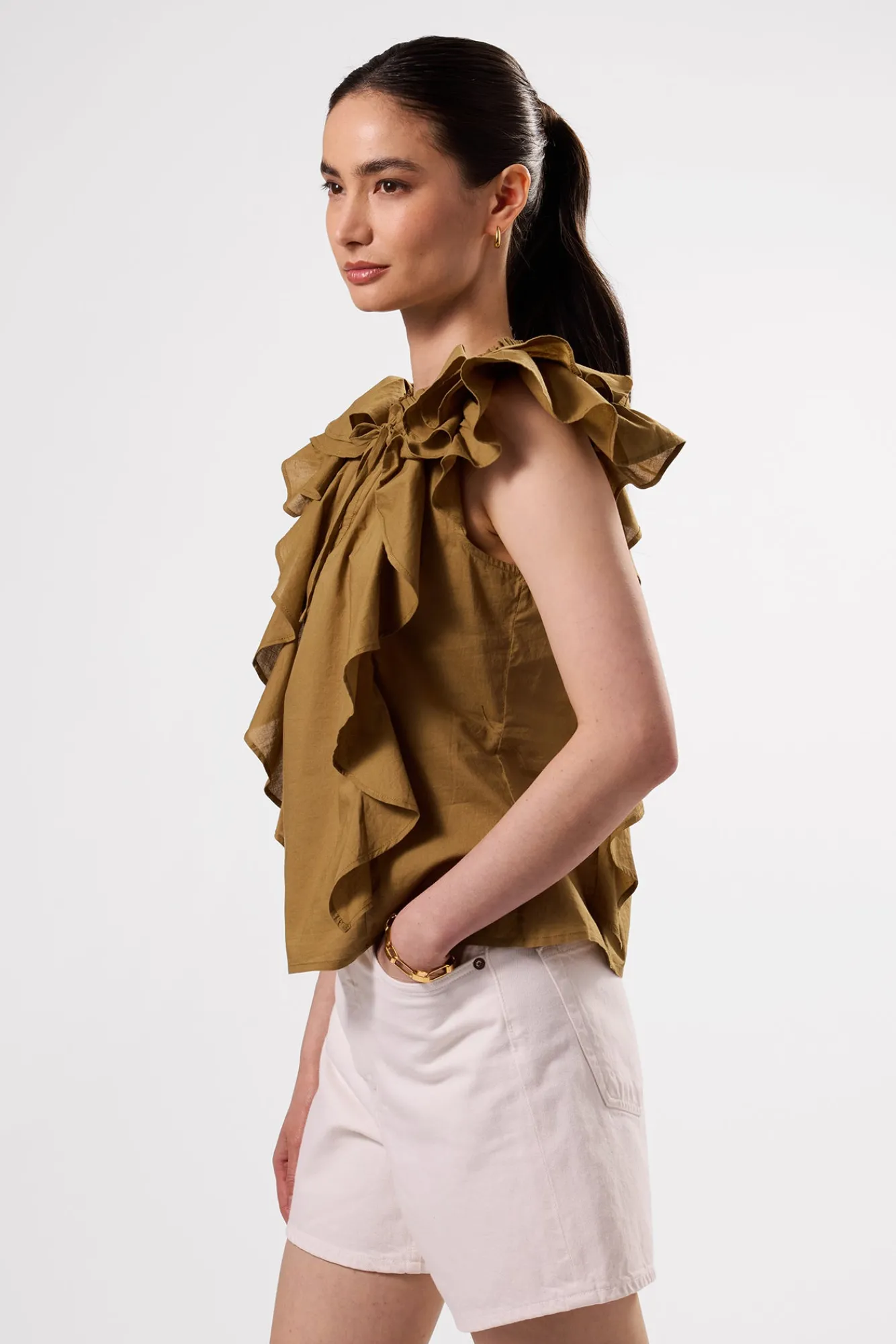 Amour Vert Ruffle Sleeve Top- Tops|Clearance