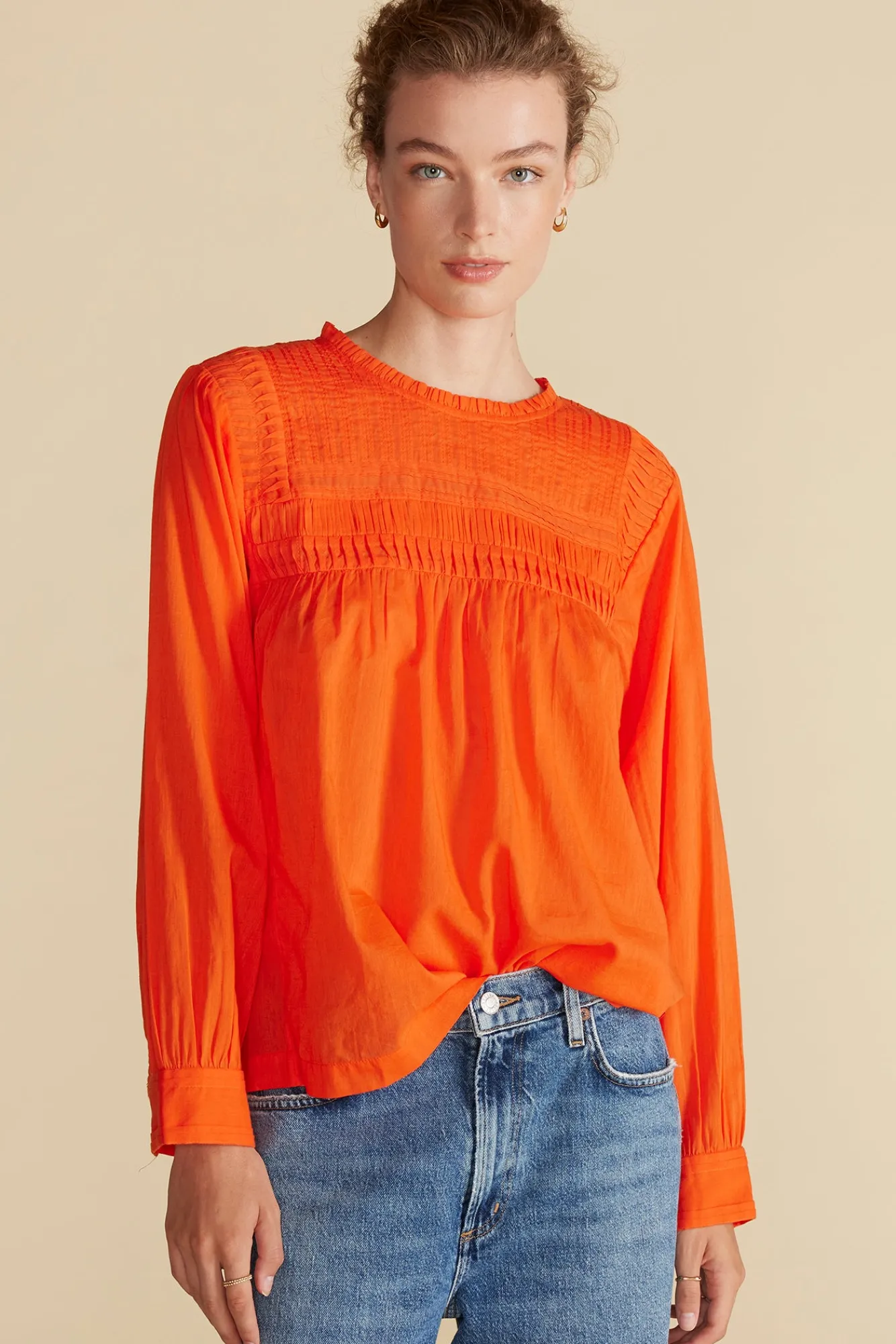 Amour Vert Aida Long Sleeve Organic Cotton Blouse- Blouses & Shirts|Tops